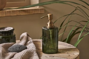nkuku Ilcoso Recycled Hammered Glass Soap Dispenser | Bathroom | One Size | Green