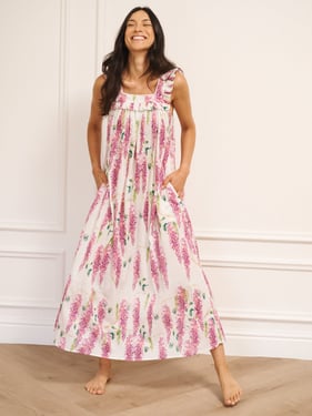 Womens White Wisteria Cotton Voile Long Frill Square Neck Night Dress - 3XL / 22-24 / White