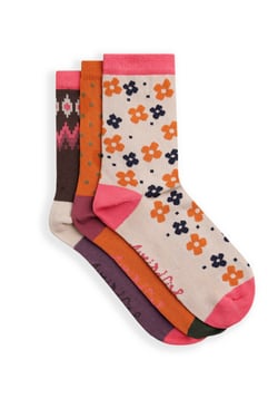 Weird Fish Parade Patterned Socks 3 Pack Brick Orange Size 4-7