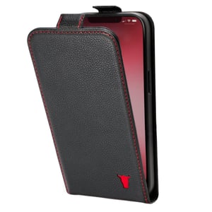 iPhone 12 / iPhone 12 Pro Leather Flip Case (MagSafe Charging) - Black with Red Detail