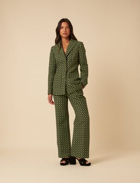 NC x Lisou Black and Lime Green Jacquard Checkerboard Fitted Blazer