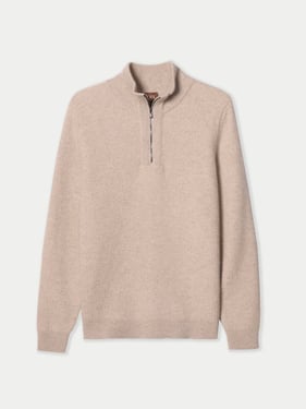 Men's Organic Color Cashmere Waffle Knit Half-Zip Sweater - XL / warm grey / MK0303-1000/1000