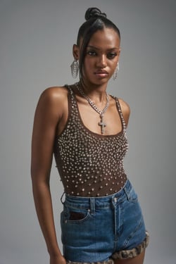 AKIRA Pop It Off Queen Rhinestone Bodysuit | Brown | Size XL
