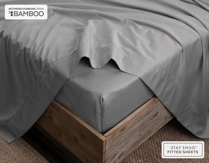 QE Home 310TC Bamboo Cotton Fitted Sheet with Activated Charcoal in Deep Grey, King