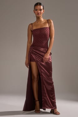 AKIRA Runaway Satin Mesh Maxi Dress | Size 2X