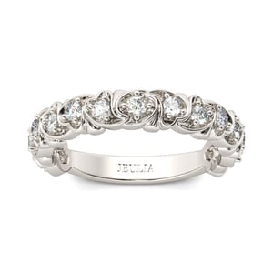 Jeulia Heart Motif Round Cut Sterling Silver Women's Band