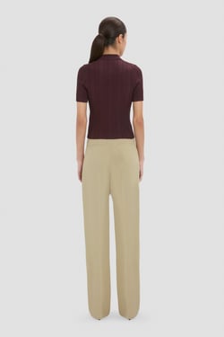 Victoria Beckham Ribbed Polo Top In Acai - XL - Womens
