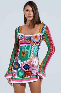 AKIRA Crochet All Day Colorblock Mini Dress | Size XL