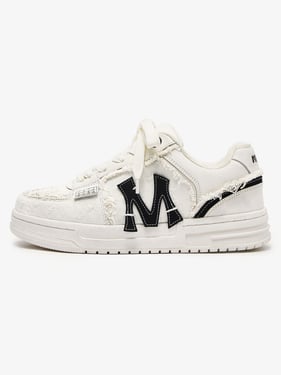 Street Distressed Denim Patchwork Sneakers - White / 44