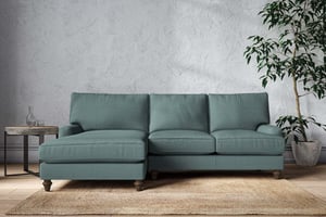 nkuku Marri Large Left Hand Chaise Sofa | Make To Order | Recycled Cotton Teal | Recycled Cotton Airforce