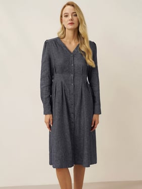 Linen Denim Texture Jacket Dress HANNAH - Dark Denim / XXL