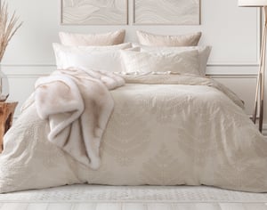 QE Home Marcona Duvet Cover, Cotton Set, Botanical, Beige, Super King