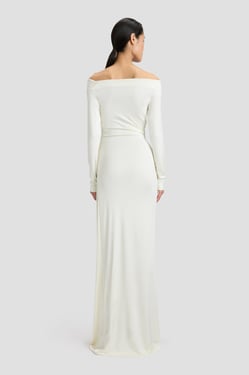 Victoria Beckham Off-Shoulder Gown In Ivory - 16 - Womens