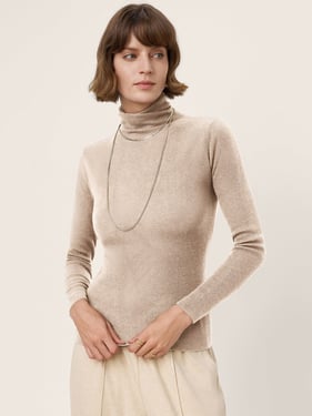 100% Extra-Fine Merino Wool Turtleneck Knit Sweater JOLENE - Oatmeal / L