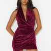 Velvety Halter Mini Dress Maroon