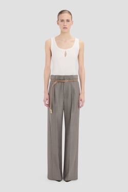 Victoria Beckham Pleated Waist Trouser In Nickel - Size 14 UK