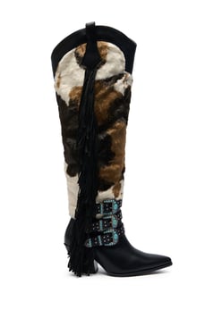 AKIRA Azalea Wang Gwayne Multi Cow Western Boot | Black | Size 11