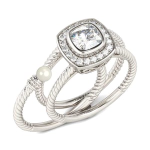 Jeulia Rope Halo Cushion Cut Interchangeable Sterling Silver Ring Set