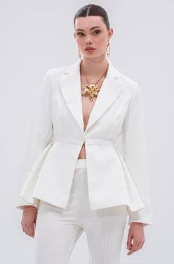 AKIRA Canary Peplum Blazer | White | Size Small