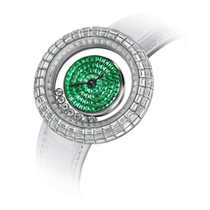 TSAR BOMBA Luxury Women's Watch | Green | Nucleus Femme 01 | Full Diamond Pave Floating Crystal Dial | Elegant Round Jewelry Watch with White Leather Strap