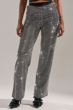AKIRA Let It Go Rhinestone Wide Leg Pants | Black | Size 1X