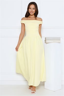 Camellia Charm Off Shoulder Maxi Dress Yellow