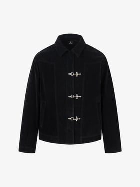 Retro Unique Metal Button Suede Lapel Bomber Jacket - 2538 - Black / 3XL