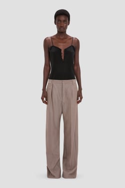 Victoria Beckham Pleated Waist Trouser In Limestone - Size 14 UK