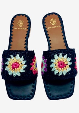 Palm Raffia Sandals Black - UK 8 EU 41 / Black