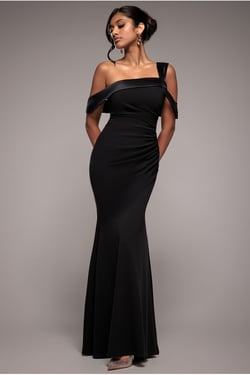 Goddiva One Shoulder Satin Band Maxi Dress - Black