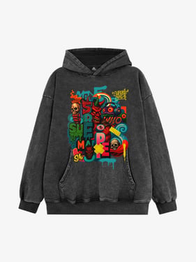Thesupermade Devil Street Graffiti Carnival Hoodie - Washed Black / XXL