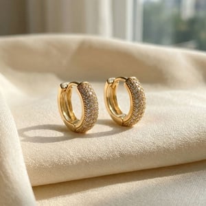 18ct Gold Plated Pave Huggie Earrings