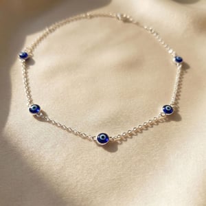 Turkish Blue Evil Eye Silver Charm Friendship Bracelet