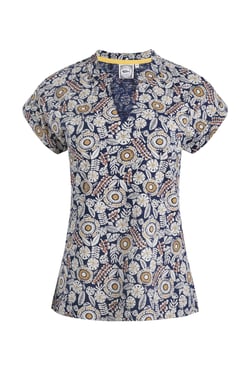 Weird Fish Alia Organic Cotton Printed Jersey Top Navy Size 8