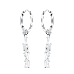 LOVE Charm Hoop Earrings Sterling Silver