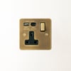 Lucian single socket with USB type A & C with black inserts in aged brass