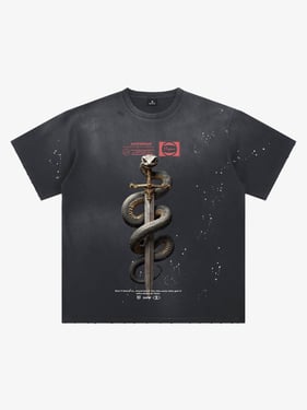 Snake and Sword Graphic T-Shirt - Black / 2XL