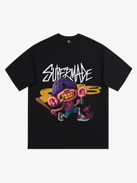 Thesupermade Cartoon Graffiti Trendy Weird Kid T-Shirt - Black / XXL