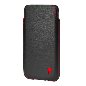 iPhone Leather Pouch Case (6.1/6.3-inch) - Black with Red Detail