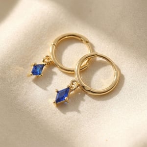 Sapphire September Birthstone Delicate Dangle Hoops