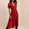 Red Button Front Frances Midi Dress
