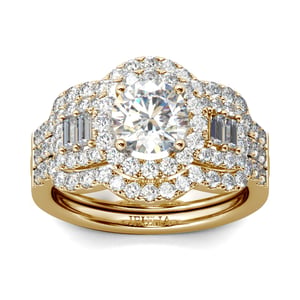 Jeulia Halo Round Cut Sterling Silver Ring Set