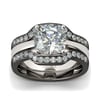 Jeulia 3PC Two Tone Cushion Cut Sterling Silver Ring Set
