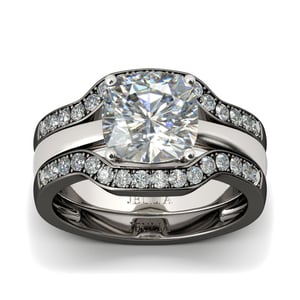 Jeulia 3PC Two Tone Cushion Cut Sterling Silver Ring Set