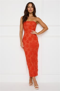 Crowned In Confidence Strapless Maxi Dress Orange