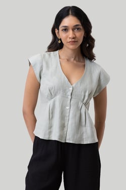 Deep V-neck Top in Light Olive - Light Olive / XS