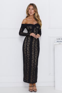 Pure Happiness Off Shoulder Lace Maxi Dress Black