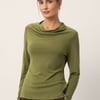 Wool Cowl Drape Stretch Long Sleeve Top INEKE - Olive / L