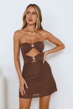 Seashell Island Strapless Mesh Mini Dress Brown