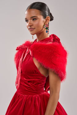 AKIRA With A Bow Faux Fur Shawl